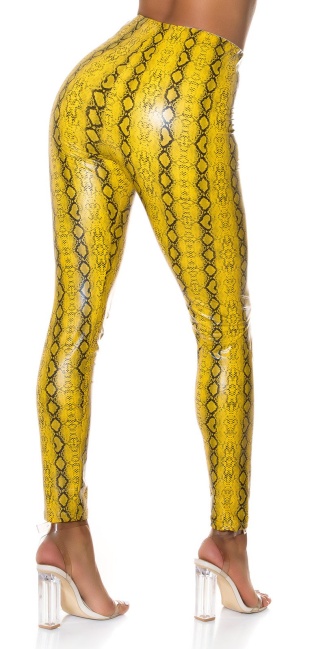 hoge taille leder broek slangen-print geel